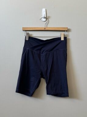 POPFLEX navy blue cross over waist women’s spandex shorts